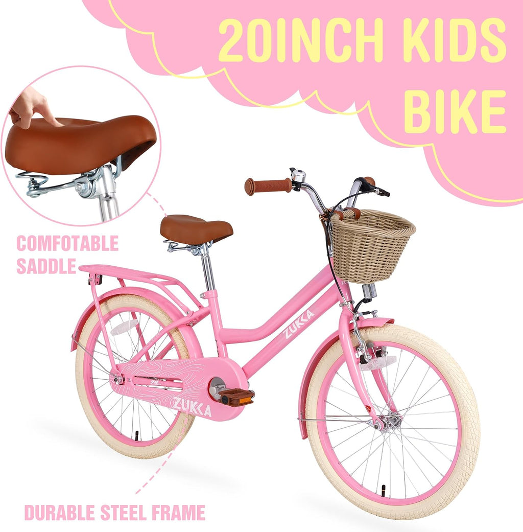 MEGHNA Cruiser Bike 20 inch/24 inch Wheels Girls Women Bike Single Speed Commuter Bike with Basket V-Brake and Coast Brake Women Ladys Bicycle, Multicolors