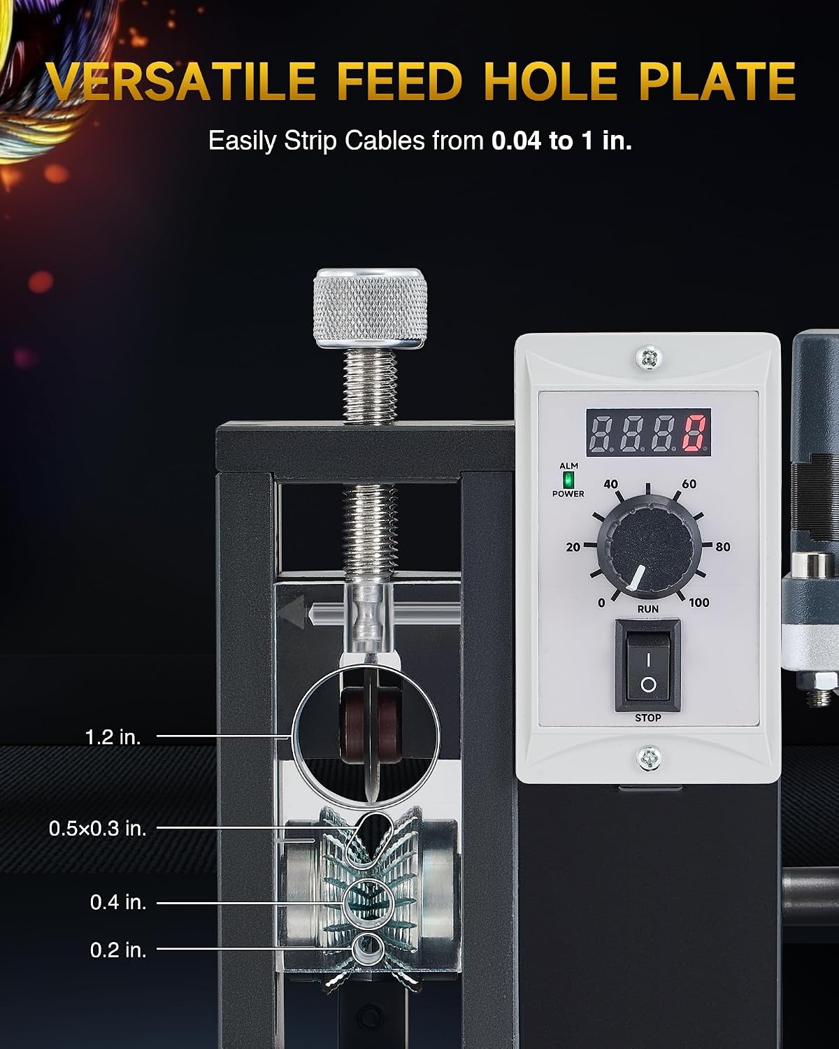 CREWORKS 200W Automatic Wire Stripper Machine, Speed Adjustable Electric Wire Stripping Machine with Real-Time Speed Display, Cable Stripper Machine for 0.04-1 in. Copper Wire Peeling Recycling