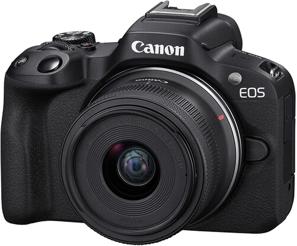 Canon EOS R50 24.2MP APS-C CMOS Sensor Mirrorless Camera with 18-45mm Lens + 64GB Memory + Stabilizing Grip + Software Pack +More (Value Bundle) (Renewed)