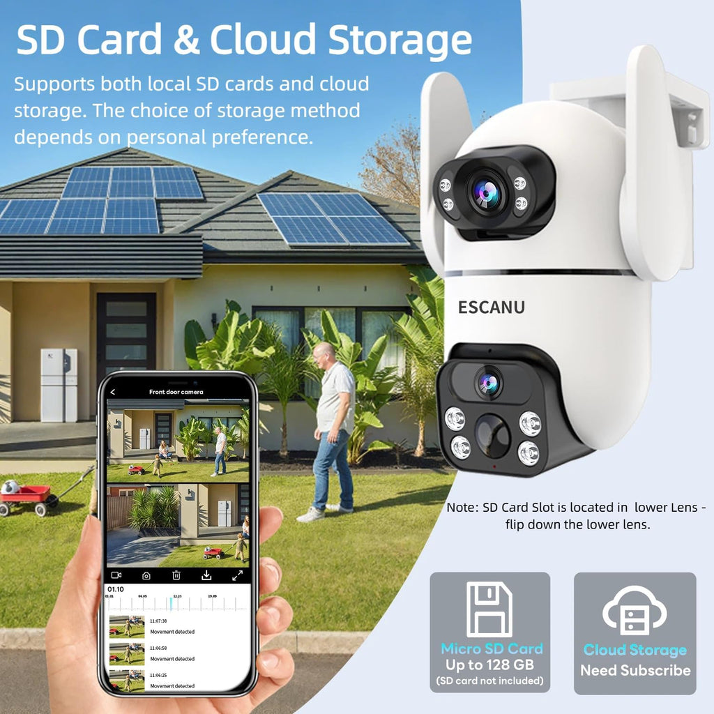 Security Cameras Wireless Outdoor with Dual Lens,Solar Cameras for Home Security with 360° View Pan/Tilt,Night Vision,Waterproof,PIR Alarm,2-Way Audio,SD/Cloud Storage,No Month Fee,2.4GHz WiFi(4 Pack)