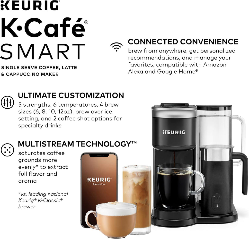 Keurig K-Cafe SMART Single Serve K-Cup Pod Coffee, Black & Brewer Maintenance Kit, Includes Descaling Solution, Water Filter Cartridges & Rinse Pods, 14 count