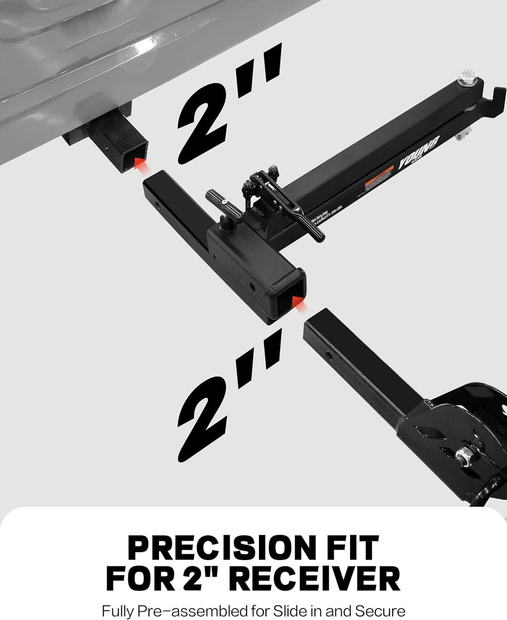 Young 250 lbs Heavy Duty Swing Away Hitch Adapter for Bike Rack & Cargo Carrier, Pre-Assembled 2' Hitch Extender