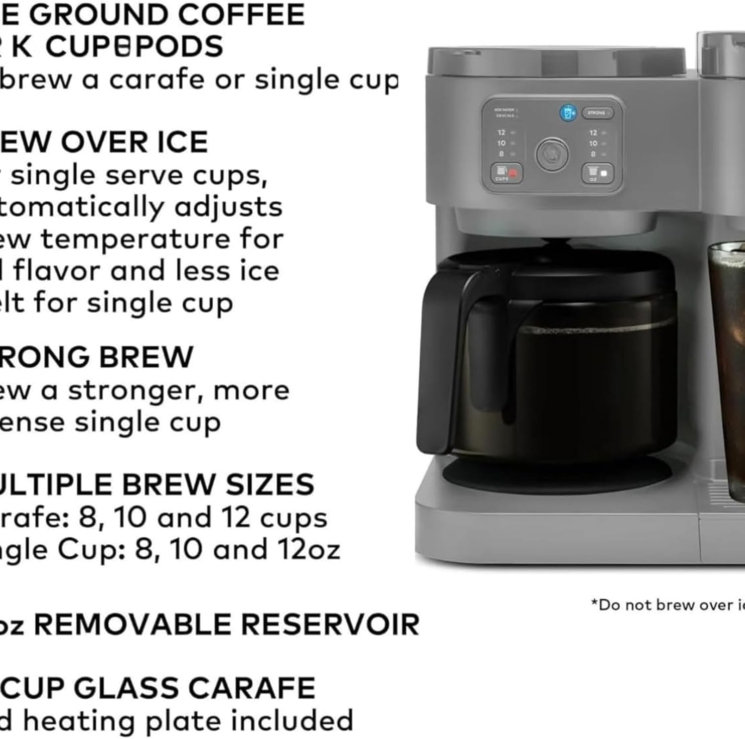 K-Duo Essentials Coffee Maker for Hot and Iced Drinks, Single Serve KCup Pod Brewer and 12 Cup Carafe Drip Coffee Pot, 72 oz Water Reservoir,Pause & Pour Feature, Perfect for Home & Office Use (Gray)