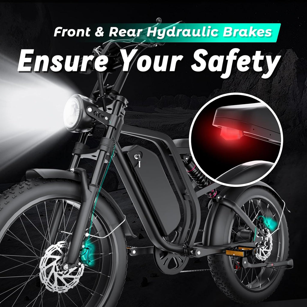 Electric Bike for Adults, 1500W 35MPH 52V, 20AH Battery Ebike, Max 40-60 Miles Electric Motorcycle, 20' Fat Tire Dirt Bike,7-Speed