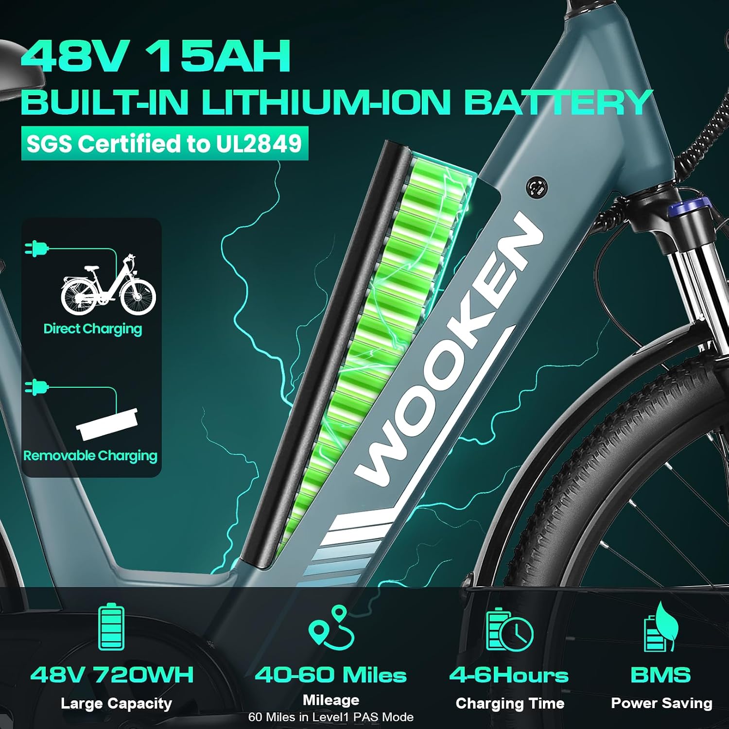 Wooken Electric Bike for Adults, 749W Peak Ebike, 26' x 2.1' Tire Step Through Electric Bike, City Cruiser Ebike with 48V 10.4/15Ah Removable Battery, 7 Speed, SGS Certified to UL2849
