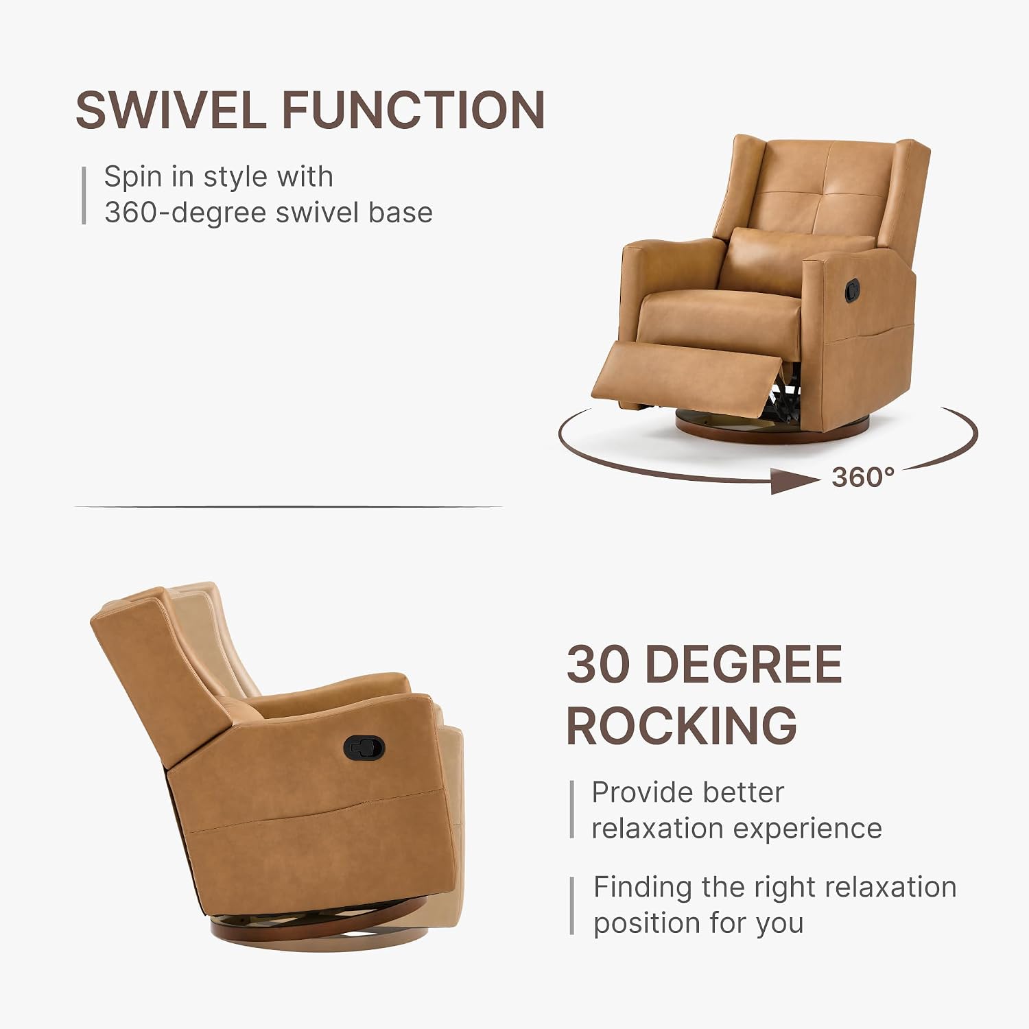 KISLOT Upholstered Recliner Swivel Glider Nursery Chair Reclining Performance Fabric Rocker with Wood Base,Boucle,Moss Green
