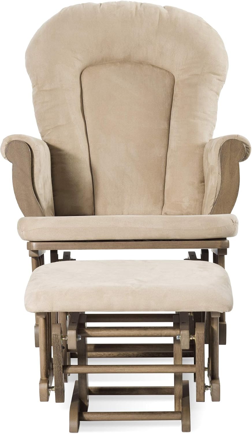 Child Craft Cozy Glider Rocker and Ottoman Set, Smooth Quiet Gliding Motion, Padded Cushion with Convenient Storage Pockets, Solid Wood Base & Frame (Dusty Heather with Beige Cushion)