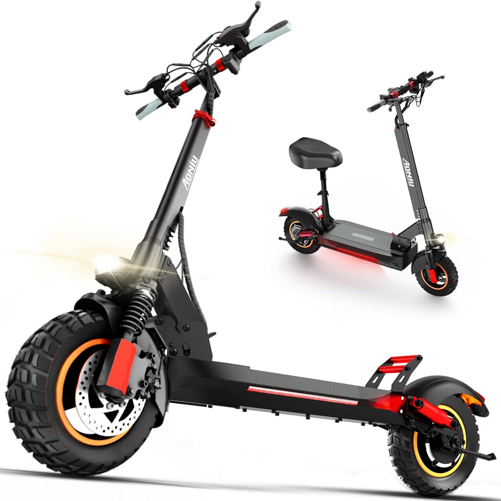 AONIU M4 Electric Scooter For Adults With Seat Off Road Escooter Fast 25-30mph E Scooter 300 Lbs+ Heavy Duty Electric Scooters Long Range 31 Miles All Terrain Foldable For Teens Commuting