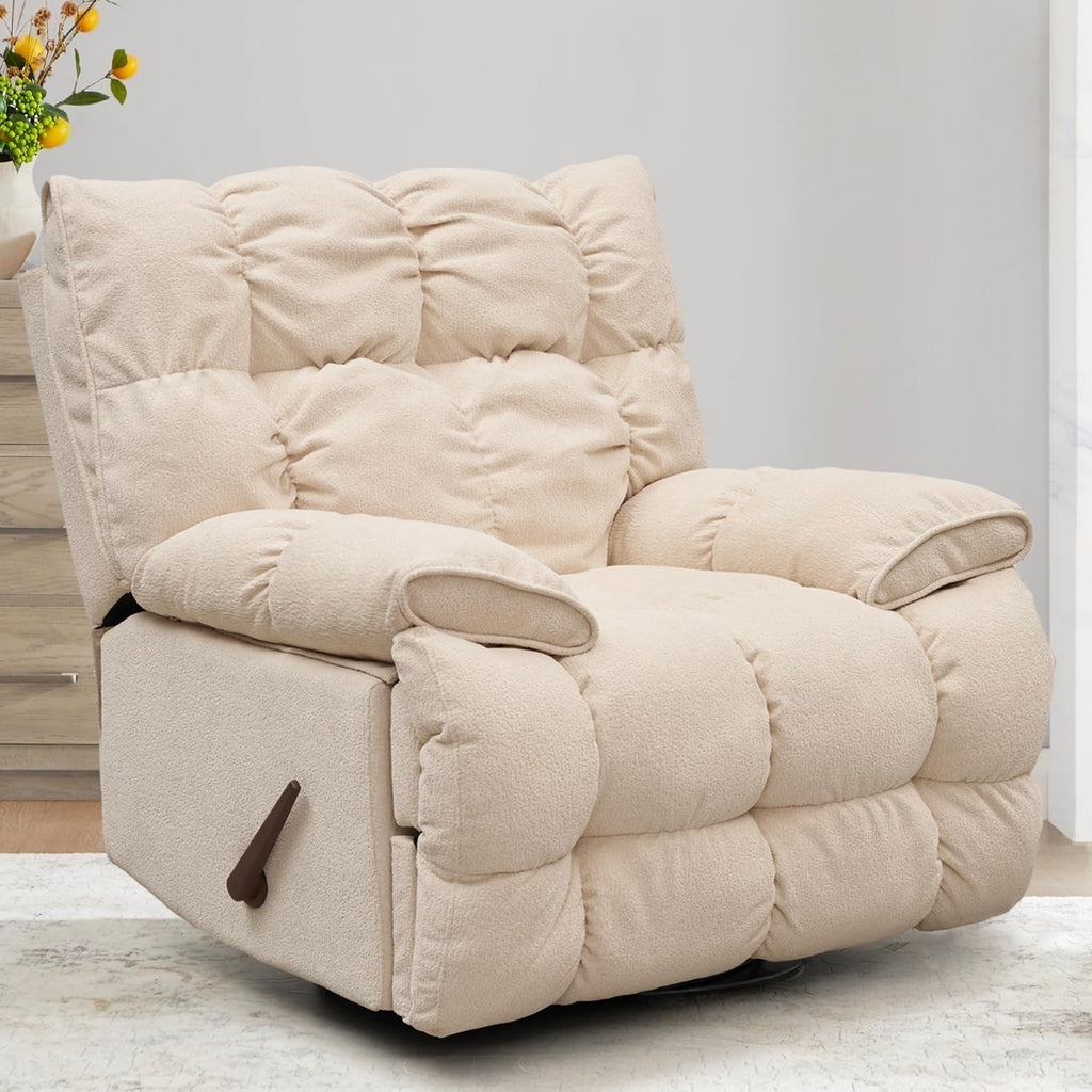 SITJOY Oversized Power Swivel Rocker Recliner Chair, Overstuffed Extra Wide Rocking Chair for Big and Tall, Glider Recliner Nursery Chair, Soft Breathable Fabric in Beige, Manual