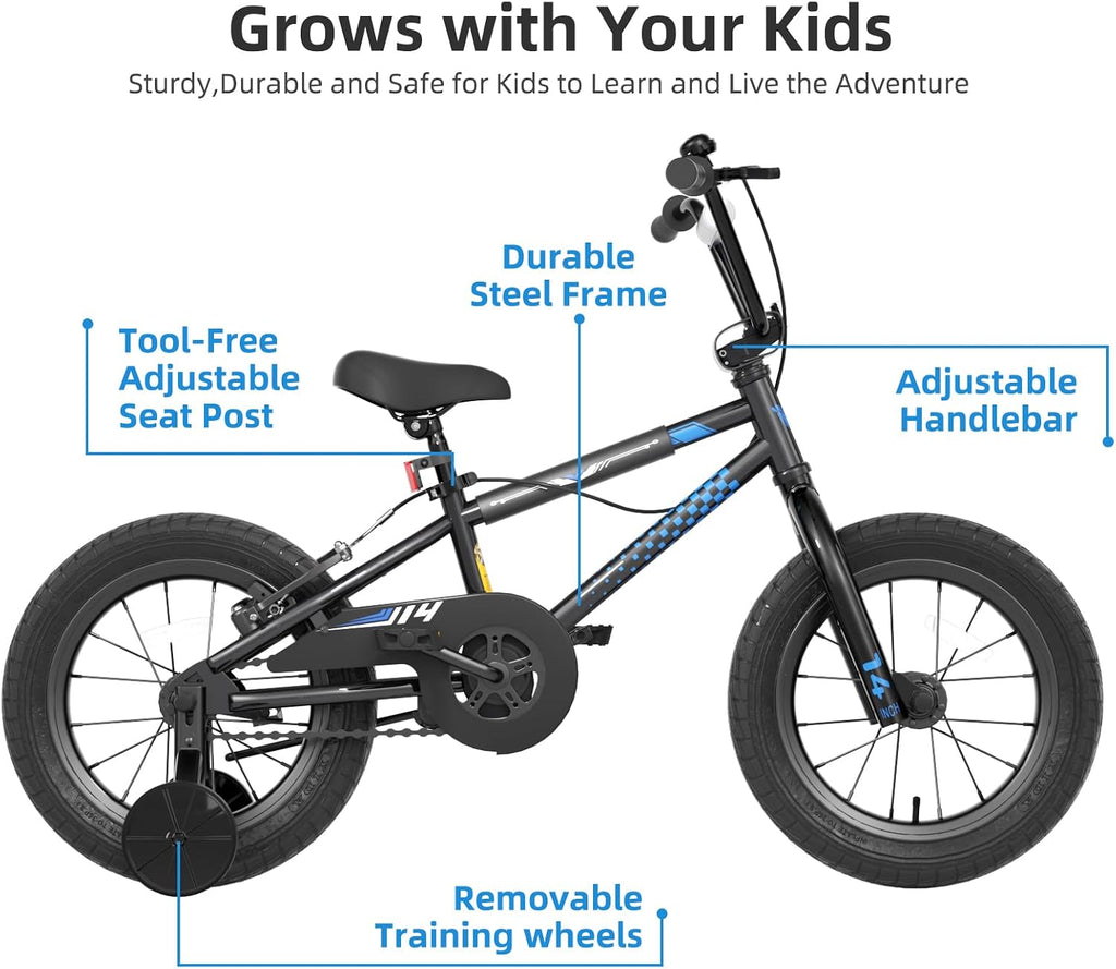 67i BMX Toddler Bike with Training Wheels 12/14/16 Inch Kids Bicycle Boys Girls Age 3-8 Durable Steel Frame Adjustable Seat Coaster Brake Bicicleta para Niños