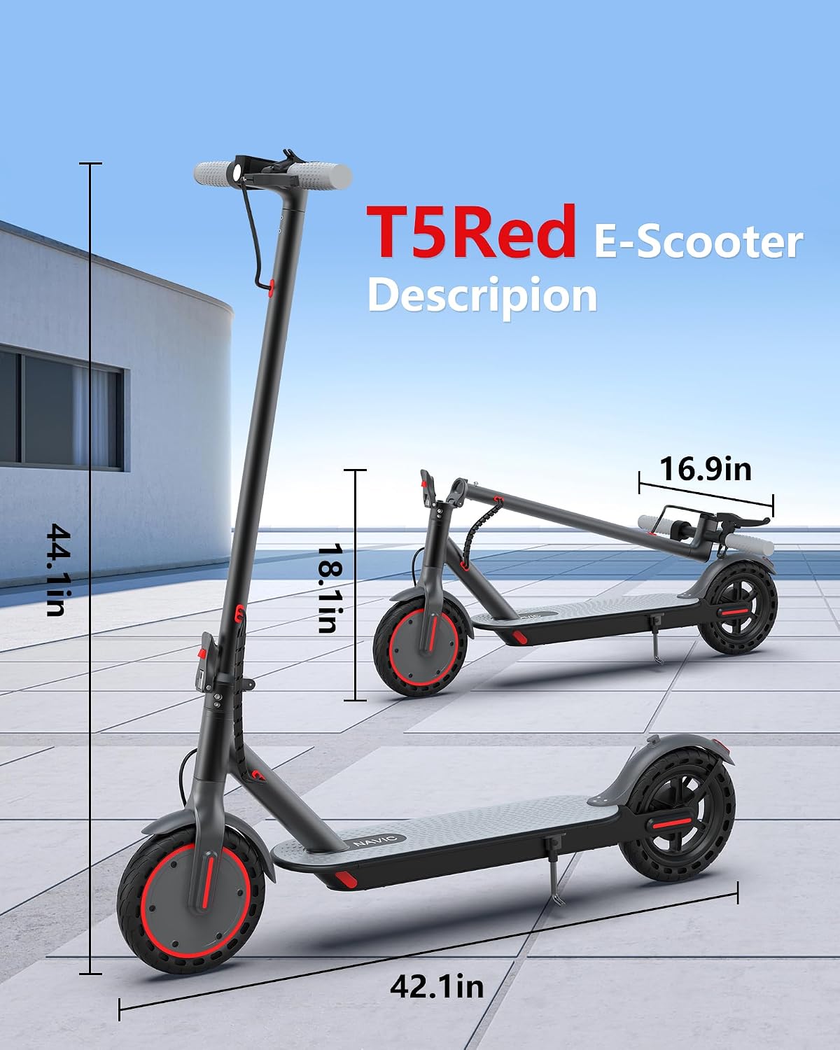 NAVIC Electric Scooter with Dual Suspension, 8.5'/10' Tires, 350W/500W Motor, 19/22 Mph, Max 22/25/27/49Miles Range, Foldable E Scooter for Adults with Braking, App Control