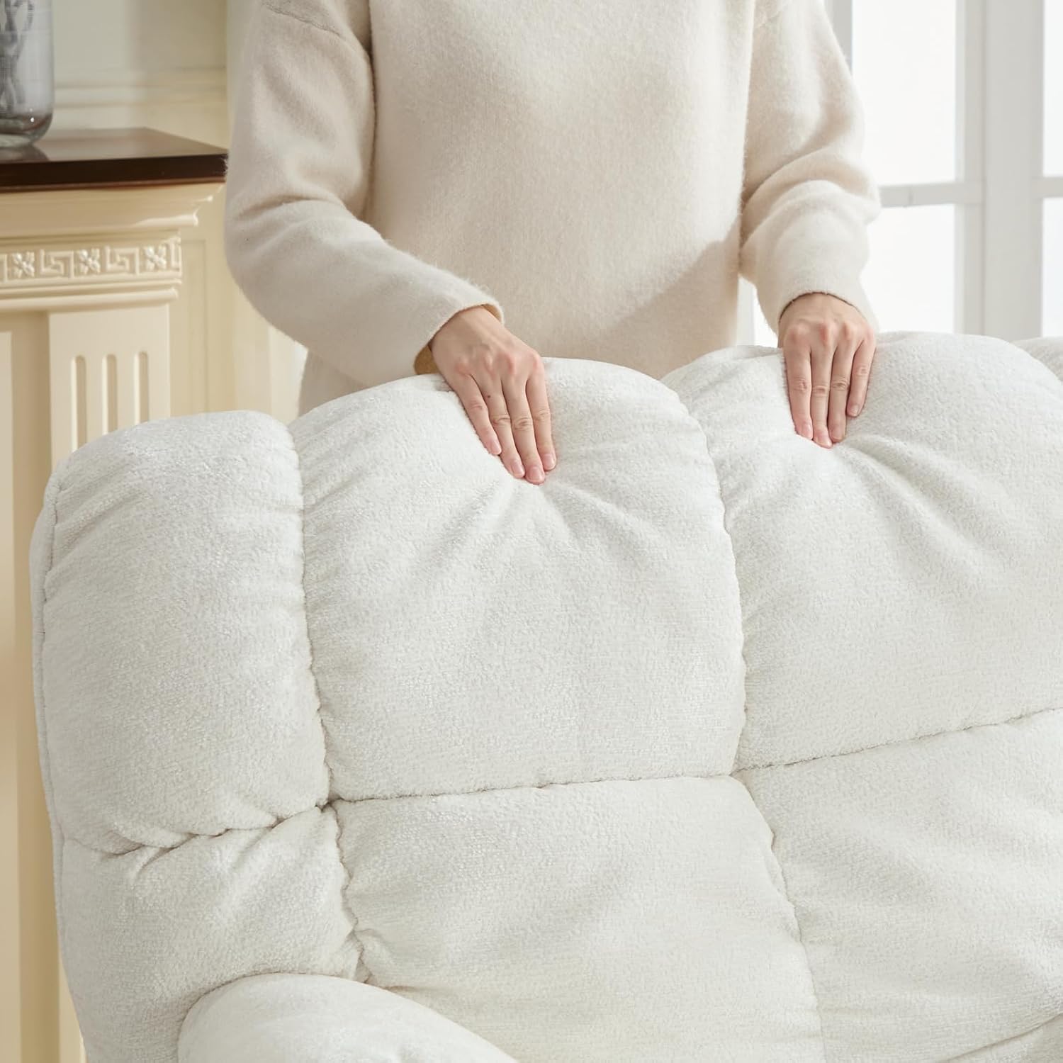 GINGO Power Oversized Recliner Chair Set of 2, Extra Wide Swivel Rocking Recliner Chair, Breathable Soft Fabric Modern Single Sofa for Living Room, Electric Adjustable Angle, USB & Type-C Port, White