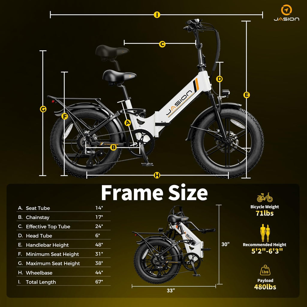 Jasion X Hunter ST 20' Electric Bike for Adults,Peak 1400W Motor,30MPH Max Speed Foldable Ebike,71 Miles Range Folding E Bicycles,624WH Battery,Hydraulic Disc Brakes,UL 2849 Certified
