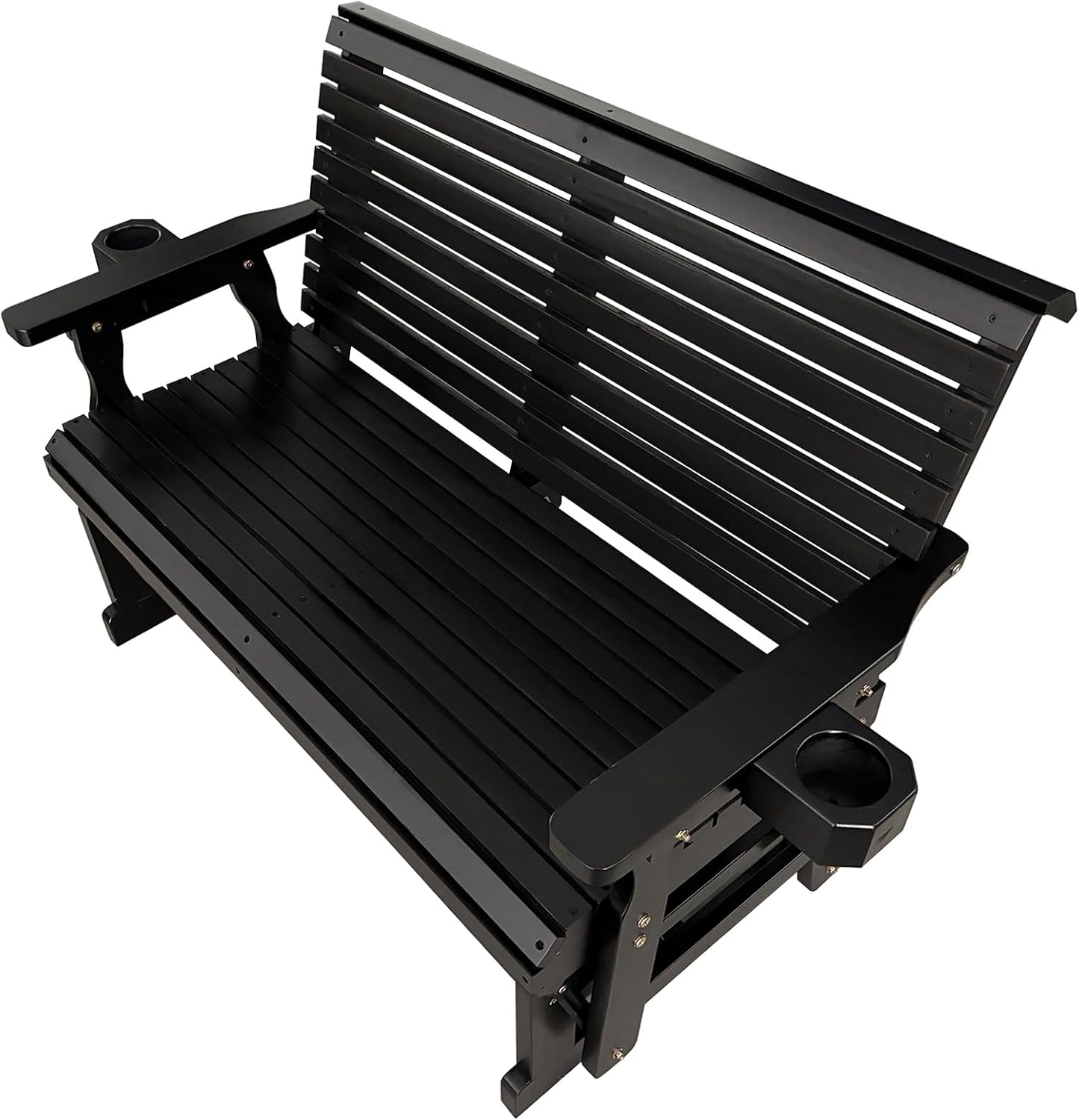 Fortune Candy Patio Glider with Cup Holders, High Roll Back and Deep Contoured Seat, Heavy Duty 800 Lb (Black, 2-Seater)