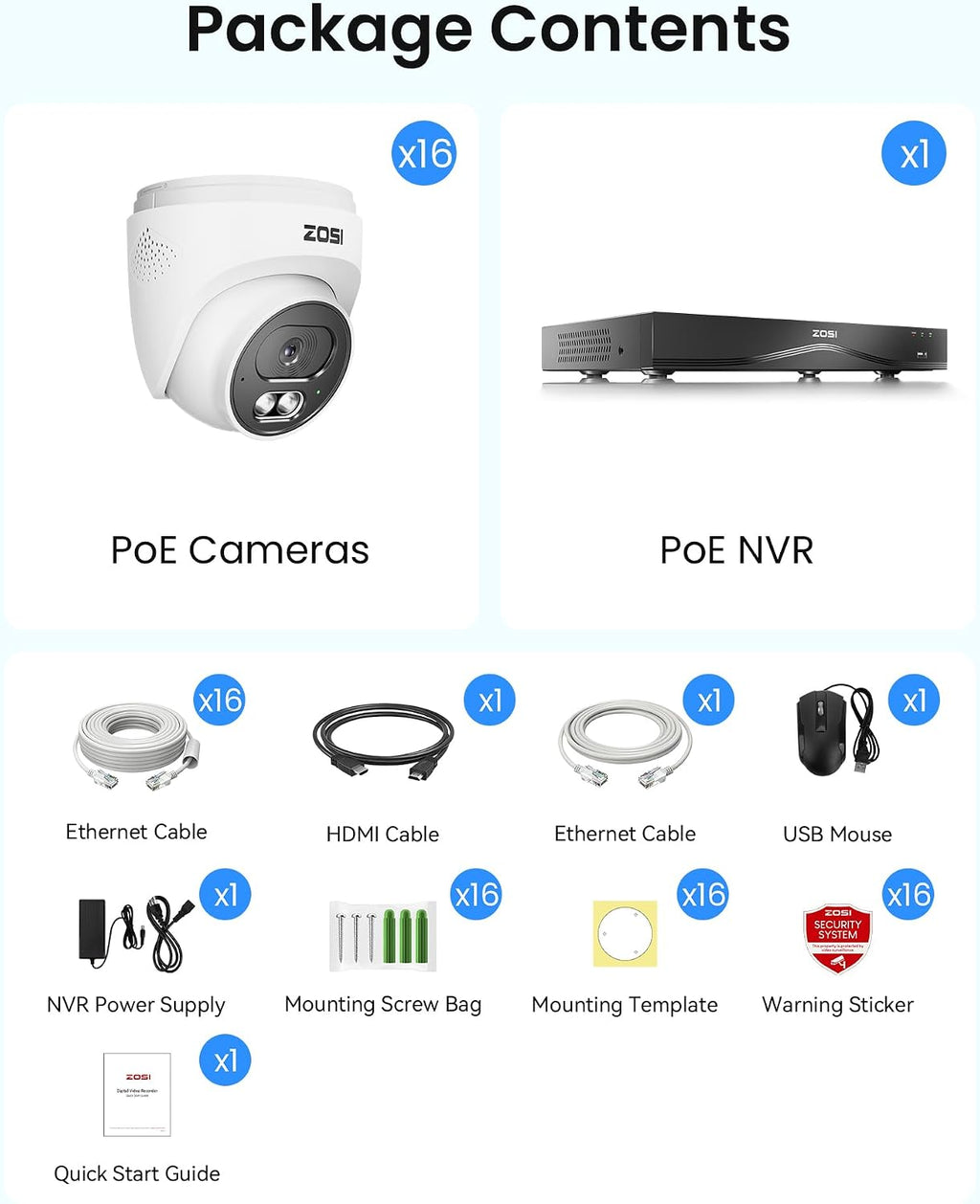 ZOSI C220 4K 8MP 16CH POE NVR Security Camera System (32CH Expandable), 16 x 8MP PoE IP Cameras Outdoor Indoor, 24/7 Recording, AI Human/Vehicle/Face Detection, Two-Way Talk, Night Vision, 4TB HDD