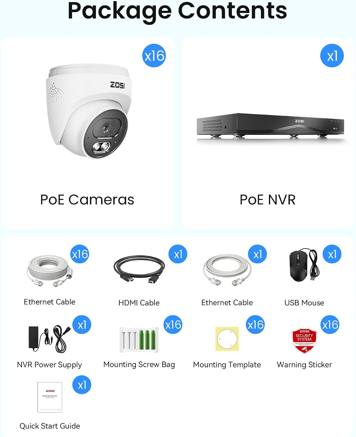 ZOSI C220 4K 8MP 16CH POE NVR Security Camera System (32CH Expandable), 16 x 8MP PoE IP Cameras Outdoor Indoor, 24/7 Recording, AI Human/Vehicle/Face Detection, Two-Way Talk, Night Vision, 4TB HDD