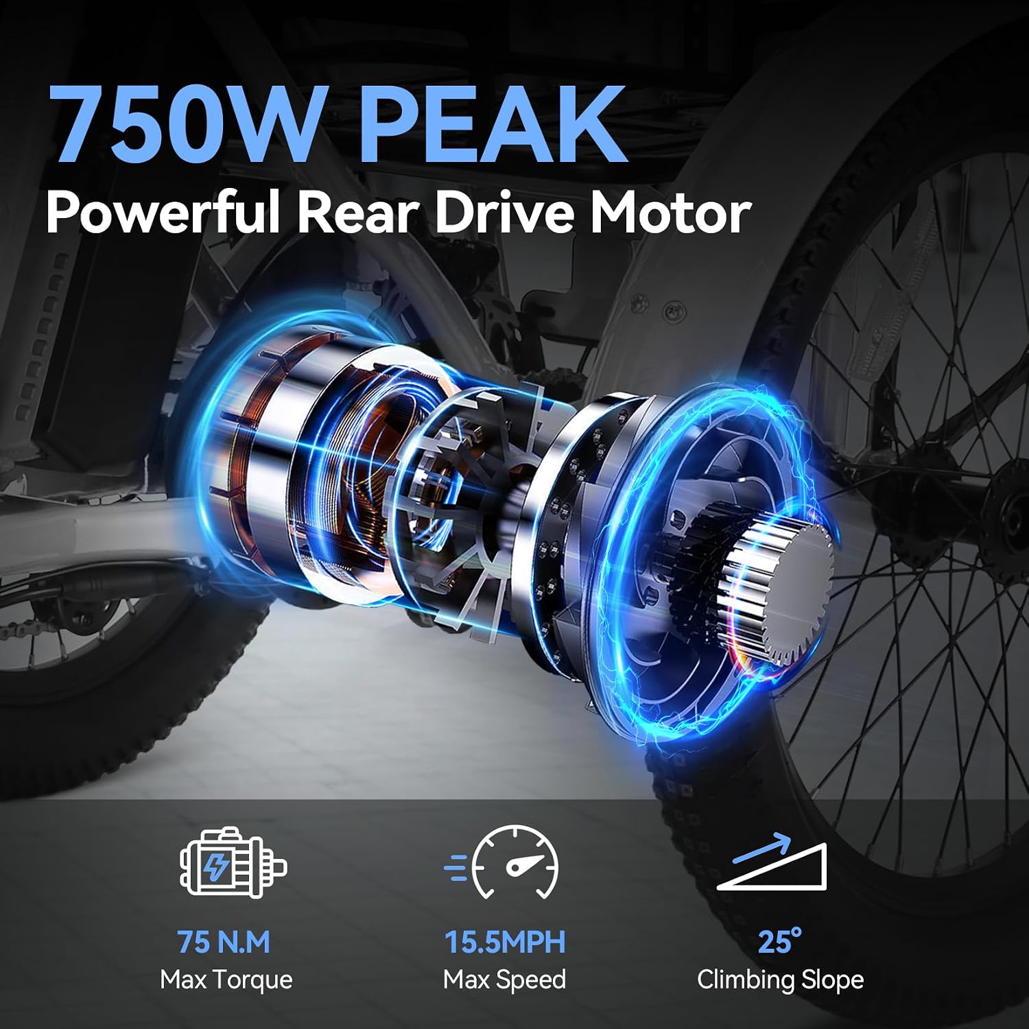 Vivi 750W Peak 20'' Folding 3 Wheels Electric Bicycle Bikes, 48V 10.4Ah Removable Battery Electric Tricycle for Adults, Speed Differential, 15.5MPH Eletric Trike with Bracket