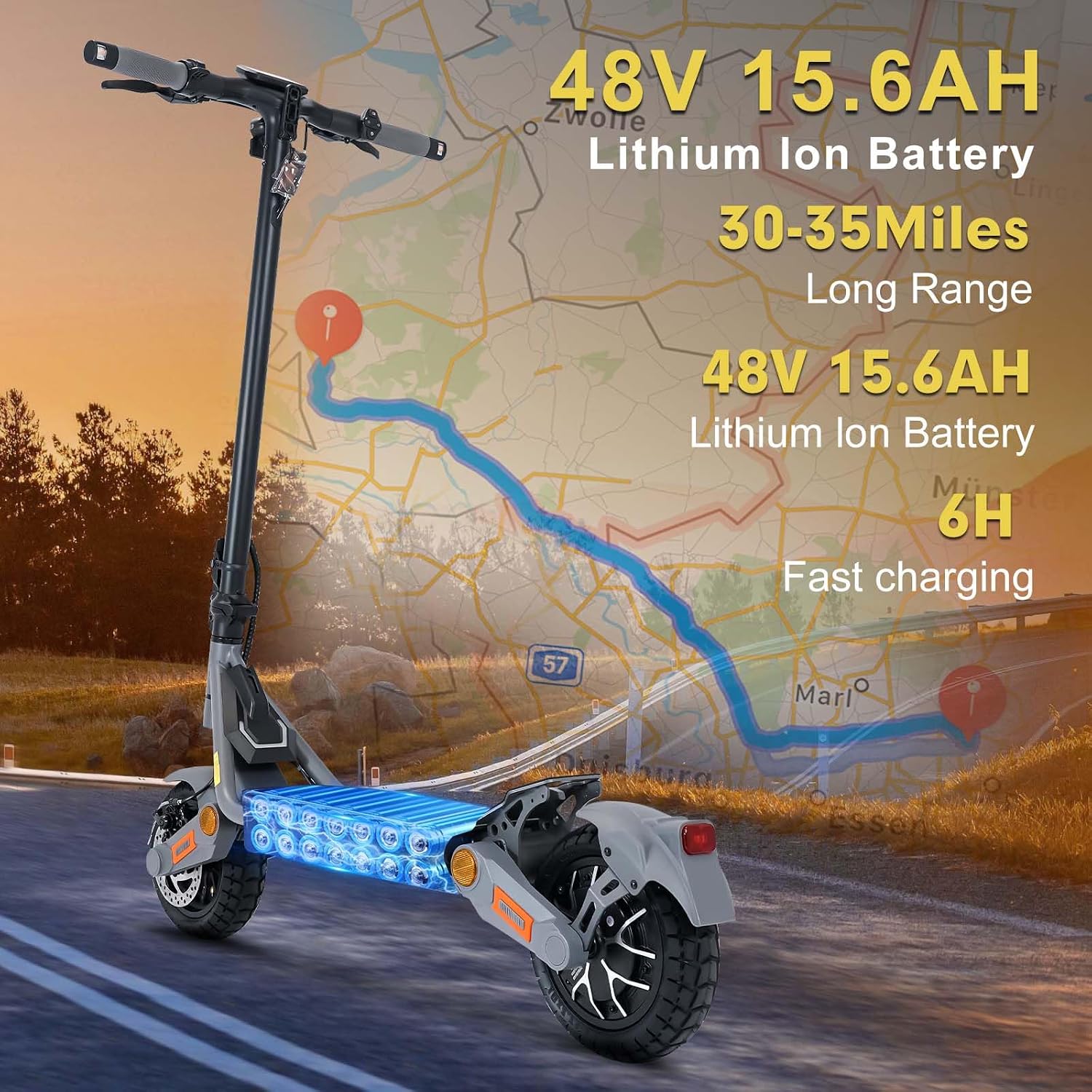 Electric Scooter for Adults, 5600W/1500W/1200W/800W Motor Fast Electric Scooter, 46/40/35 MPH Top Speed, 27Ah/20.8Ah/15.6Ah Battery, 10/11' Off Road Tire Foldable E-Scooter for Commuter Outdoor campus