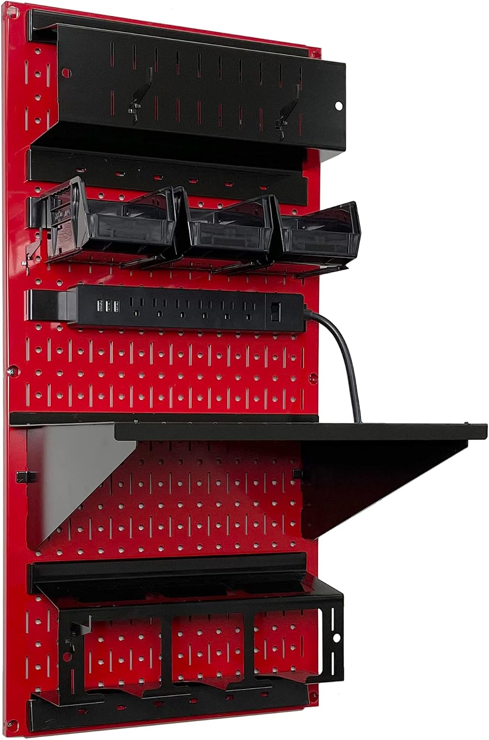 Wall Control Power Tool Storage Organizer Kit Cordless Drill Holder Charging Station Rack 16' x 32' Metal Pegboard Organization System (Red Pegboard)