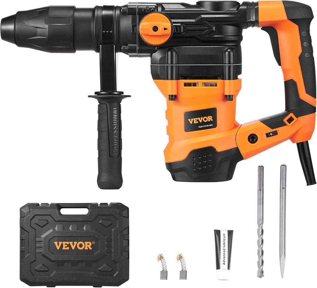 VEVOR 1-9/16 Inch SDS-Max Rotary Hammer Drill, 13Amp Corded Drills, Heavy Duty Chipping Hammers w/Vibration Control & Safety Clutch, Electric Demolition Hammers Variable Speed, Power Tool For Concrete