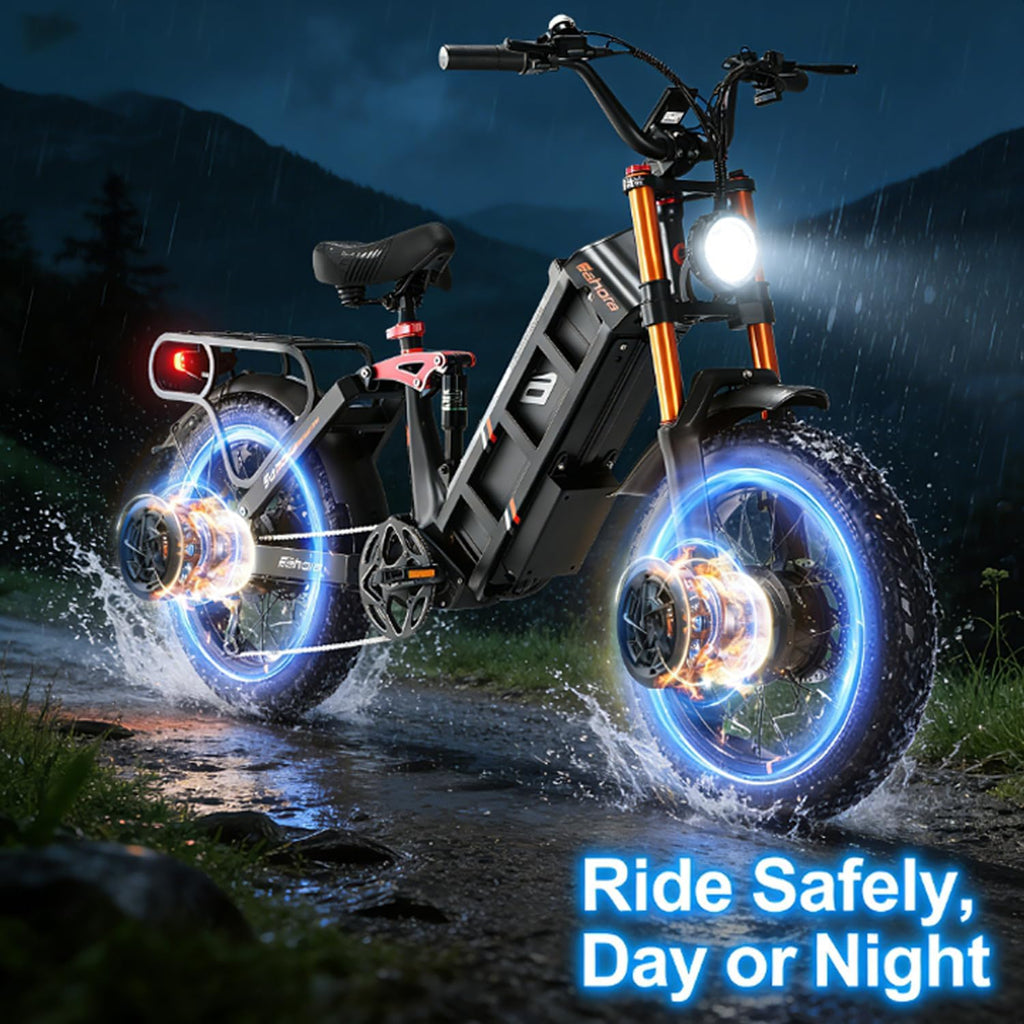 2026 Eahora 5400W Juliet Pro 2 Electric Bike for Adults 43MPH Dual Motor 70Ah Ebike 200Miles Long Range Electric Bicycle, 20'' Fat Tire Full Suspension Electric Mountain Bike for Commuting/Delivery