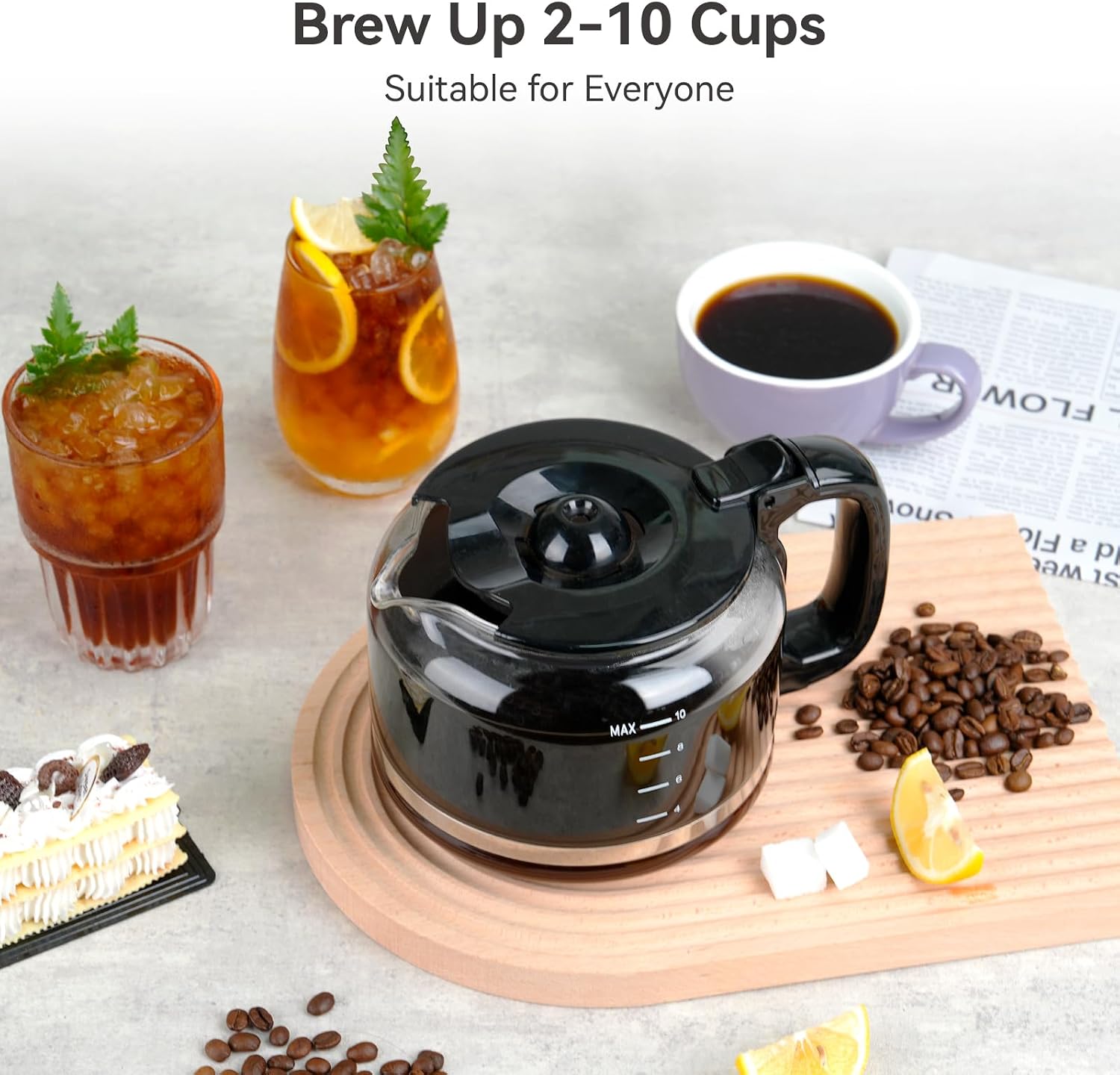 Gevi 10-Cup Drip Coffee Maker with Burr Grinder | Programmable Timer, 1.5L Water Tank, Reusable Filter, Warming Plate, All-in-One Brew & Grind Coffee Machine