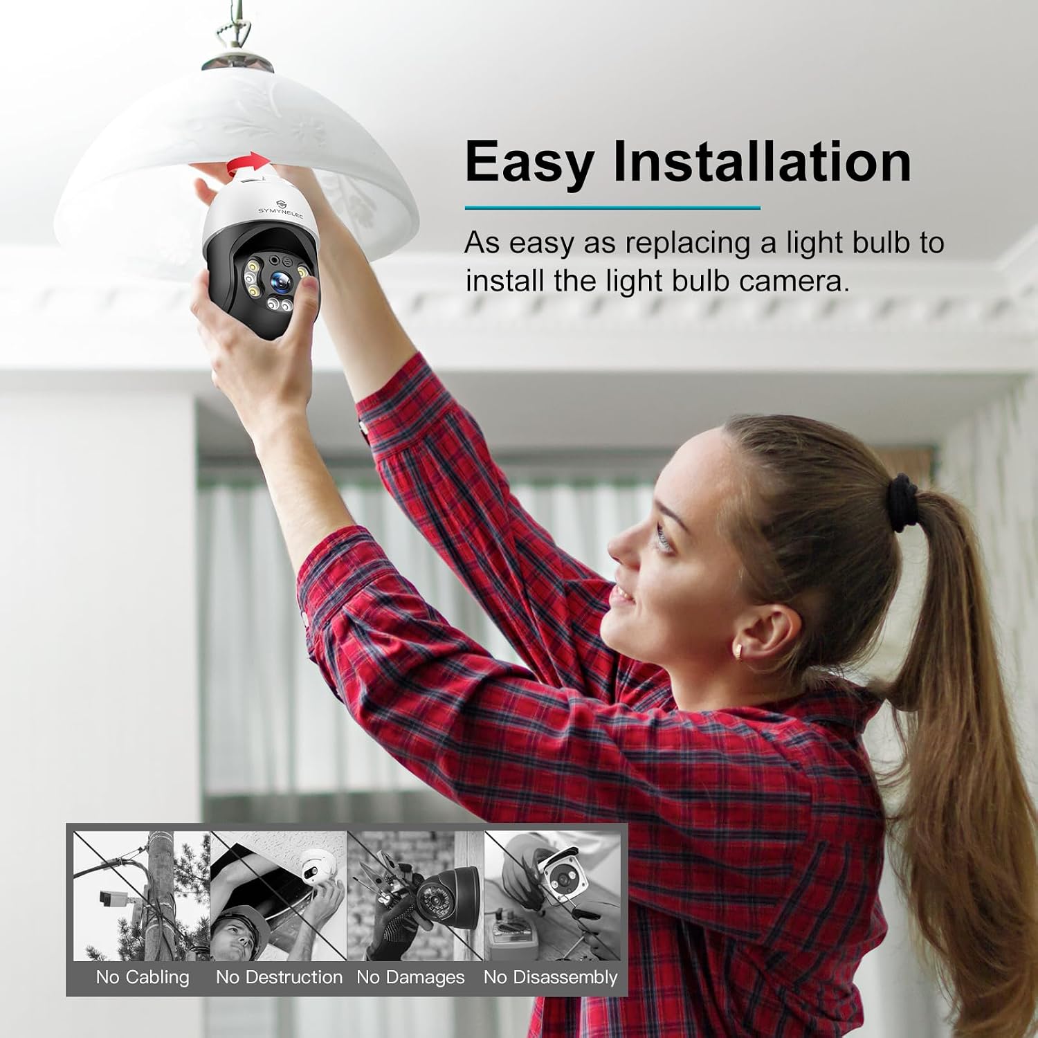 SYMYNELEC 5GHz/2.4GHz Light Bulb Security Camera Outdoor Waterproof 2.5K, 5G Dual Band WiFi Light Socket Security Camera with AI Human Motion Detection Tracking 4MP Color Night Vision Alexa (2 PCS)