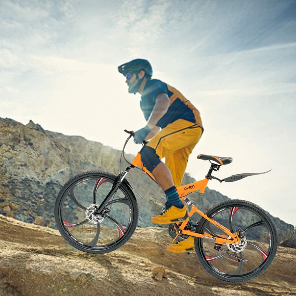 26 ich Folding Mountain Bike, 21 Speed High Carbon Steel Mountain Bike for Adults with 26 Inches Durable Tires, Front Suspension Folding Bicycle for Women and Man | 26 ich, High Carbon Steel, Durable Tires, Front Suspension, Folding Bicycle