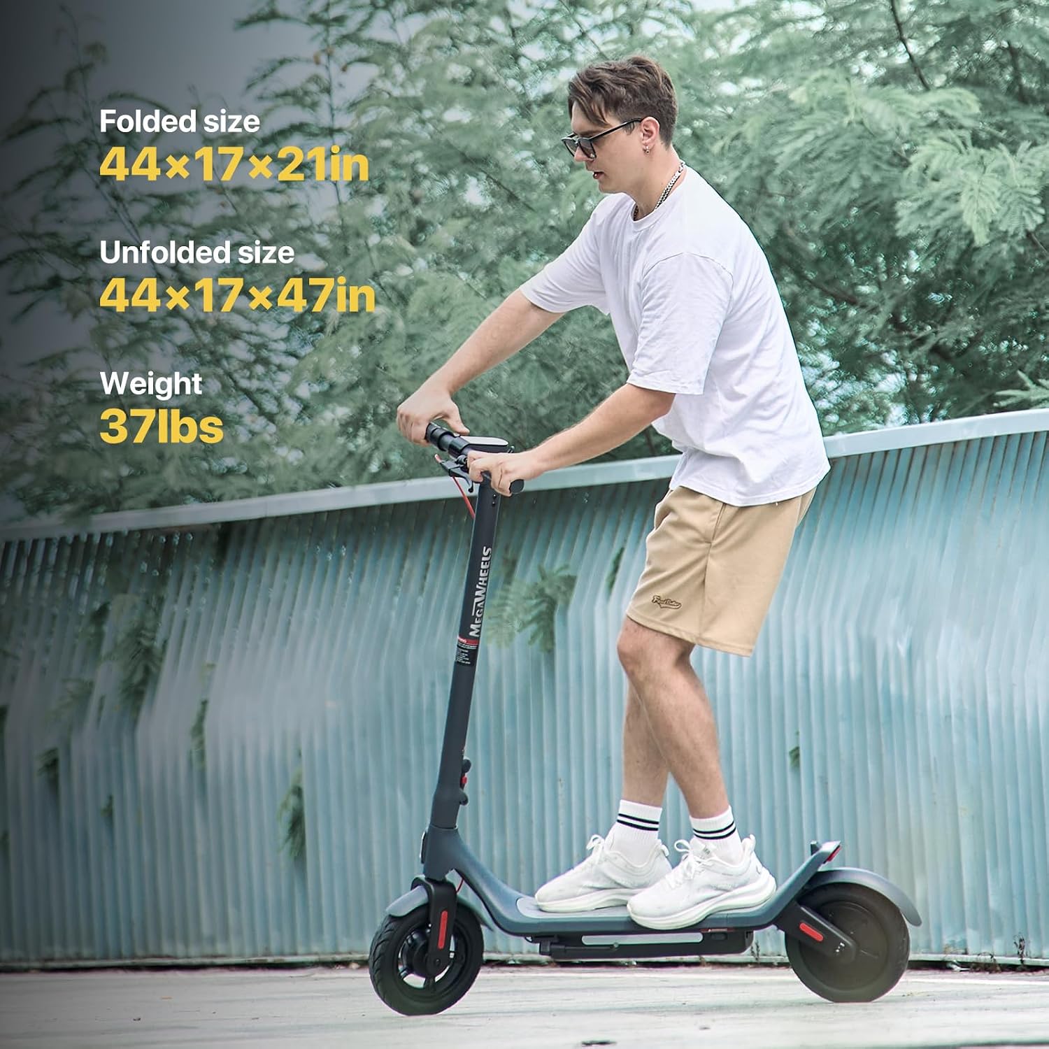 MEGAWHEELS Electric Scooter for Adults with Suspension, 8.5/10in Vacuum Tires, 14/19/28/31Miles, 15MPH Max Speed, Turn Lights, Foldable Electric Scooter for Commuter