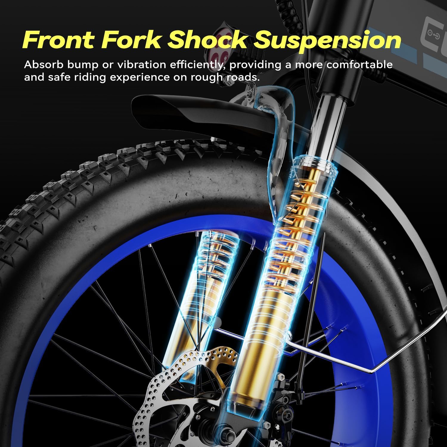EUYBIKE Foldable Electric Bike for Adults, 30+MPH, 48V 20Ah Removable Battery up to 80Miles, 20' Fat Tire 1000W Peak Motor Adult Electric Bicycle for Beach Mountain E Bike Blue Black with Safety Seat