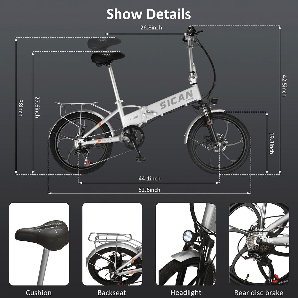 Electric Bike for Adults, 1000W Peak Motor & 35Mph, 7-Speed Foldable Bicycles for Commuter, Travel, Outdoor, Camping