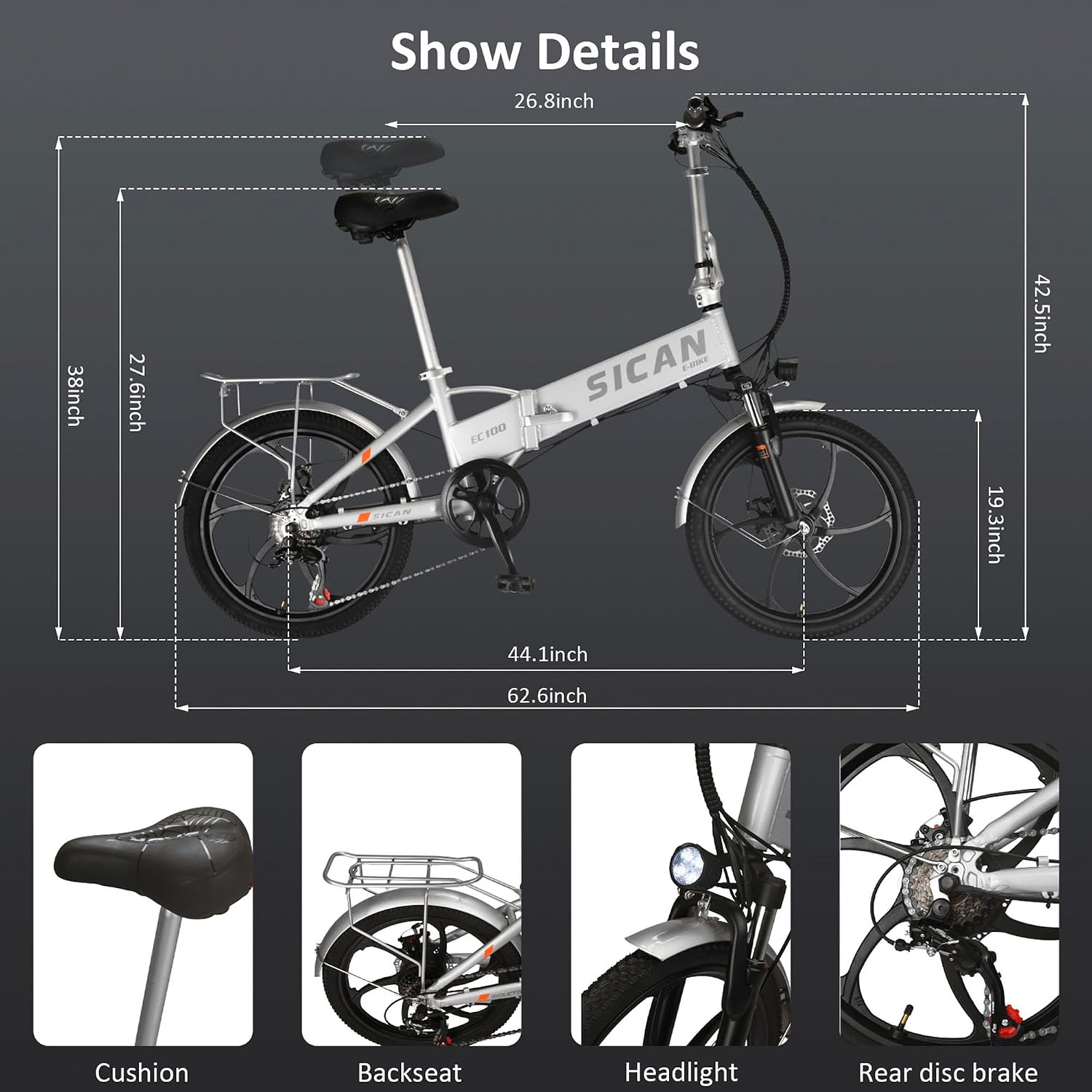 Electric Bike for Adults, 1000W Peak Motor & 35Mph, 7-Speed Foldable Bicycles for Commuter, Travel, Outdoor, Camping