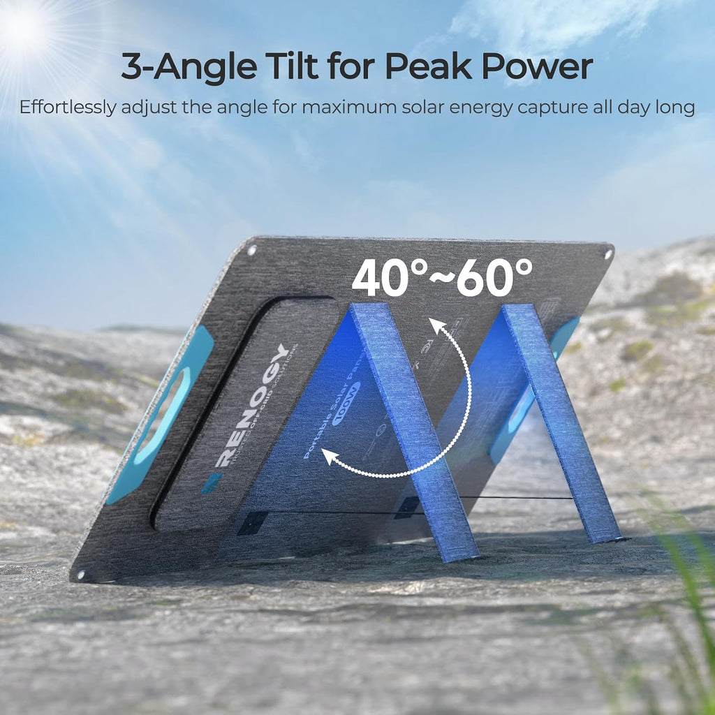 Renogy 100W Portable Solar Panel, 25% High Efficiency N-Type Foldable Solar Charger for Power Station, with Adjustable Kickstand, USB-A Type-C Output, for Camping, RV, SUV, Off-Grid Outdoor Hurricane