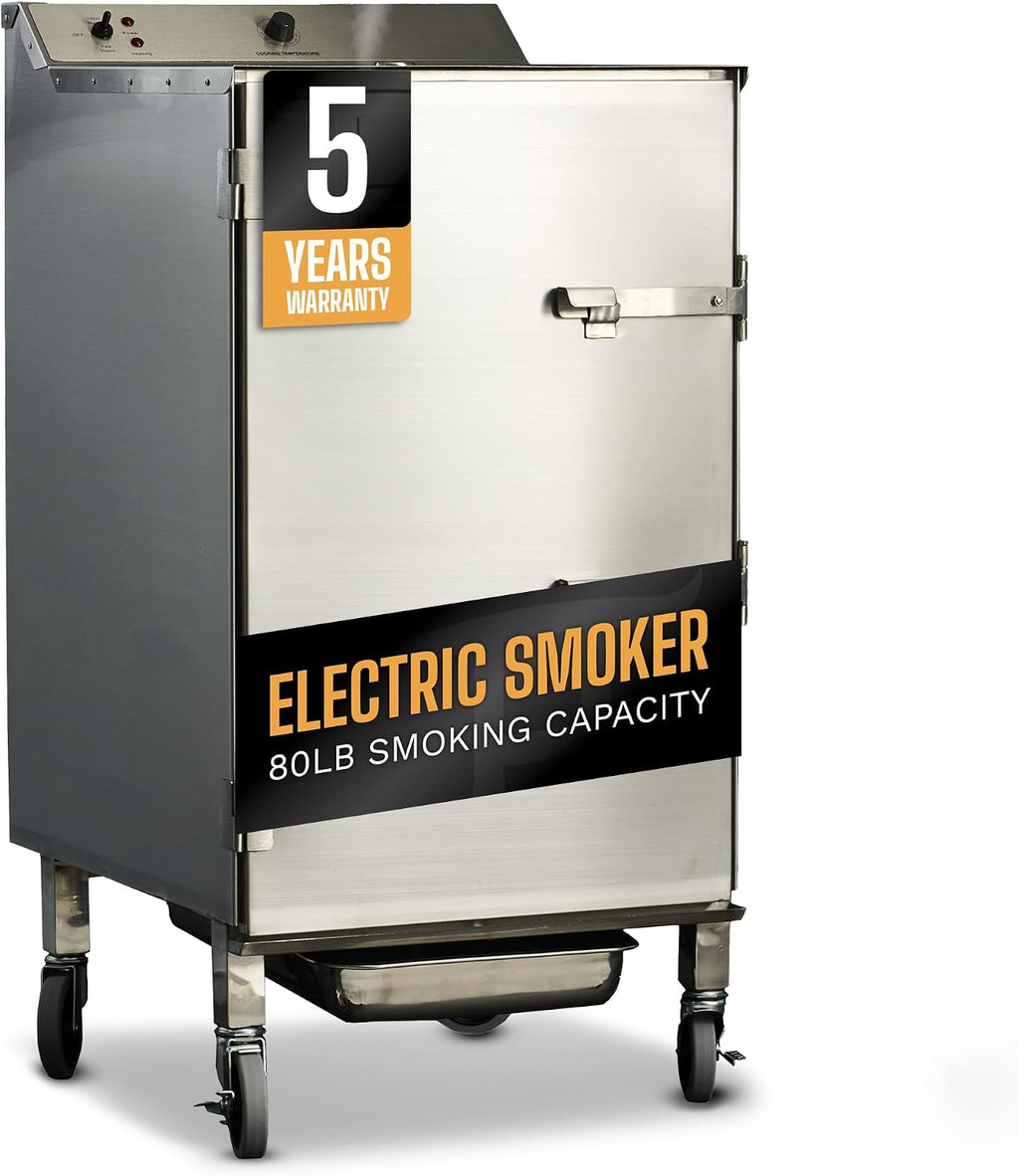 SmokinTex 'The Pitmaster' Series High-Capacity Electric Smoker – 700W Stainless Steel Meat Smoker, Temperature Control for Meat, Seafood, Vegetables, BBQ – Portable with Locking Wheels
