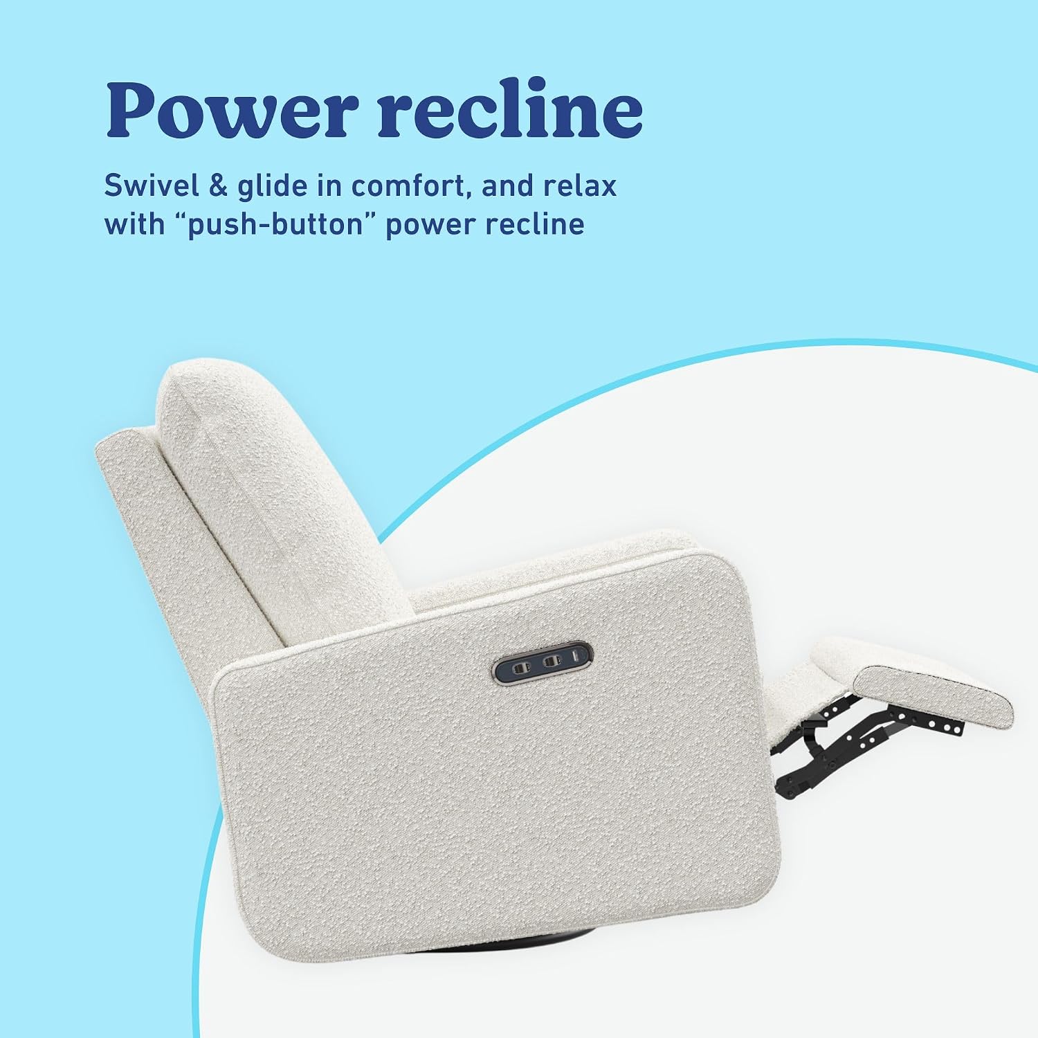 Graco Teddi Power Recliner Swivel Glider, Electronic Power Recline, Oeko-TEX 100 Certified, USB-A & USB-C Charger, Premium Cushioning & Comfort – (Ivory Boucle)