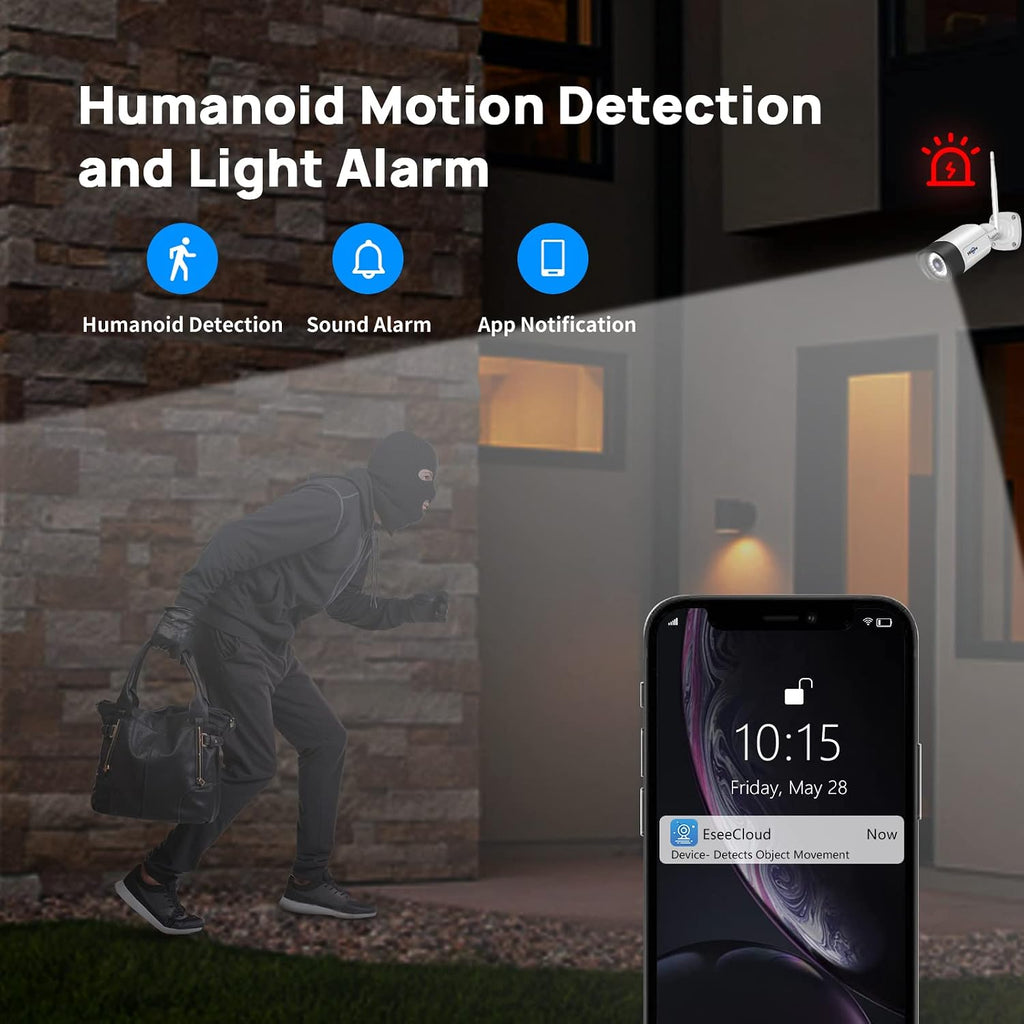 Hiseeu 2.5K 5MP WiFi Security Camera System Outdoor,Expandable 16CH 8MP NVR, 1TB HDD,Spotlight,2 Way Audio, IP66 Waterproof, Motion Alert, DC Power Plug-in, 24/7 Recording