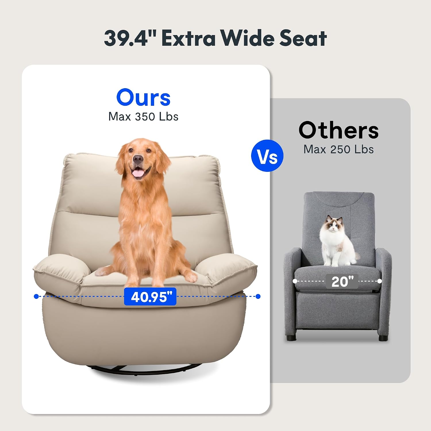FLEXISPOT XRC7 Swivel Rocker Recliner Chair, 360° Swivel Oversized Armless Recliner Gaming Chair, Award-Winning Design with Premium PU Leather Upholstery for Living Room Gaming Room, Beige
