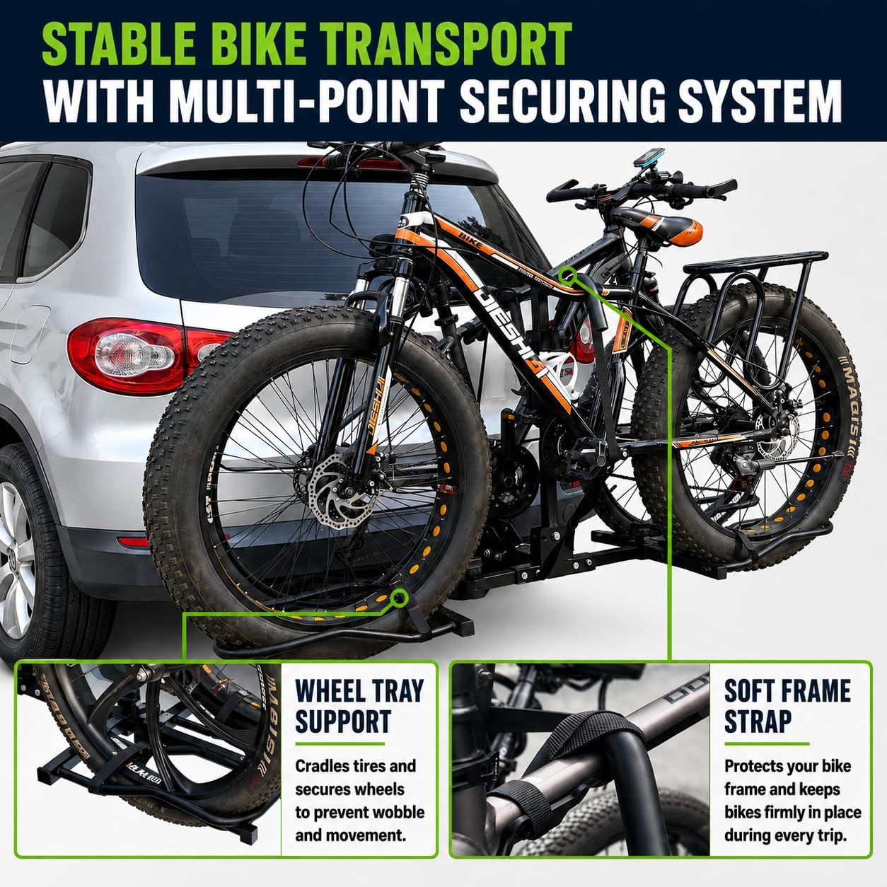Bike Rack Hitch, 2 Bike Rack for Hitch, Hitch Mount Bike Rack for Car SUV Truck, 160 lbs Capacity, Foldable Tilt-Away Trailer Hitch Bike Rack for E-Bikes and Fat Tire Bikes, Fits 2' Receiver