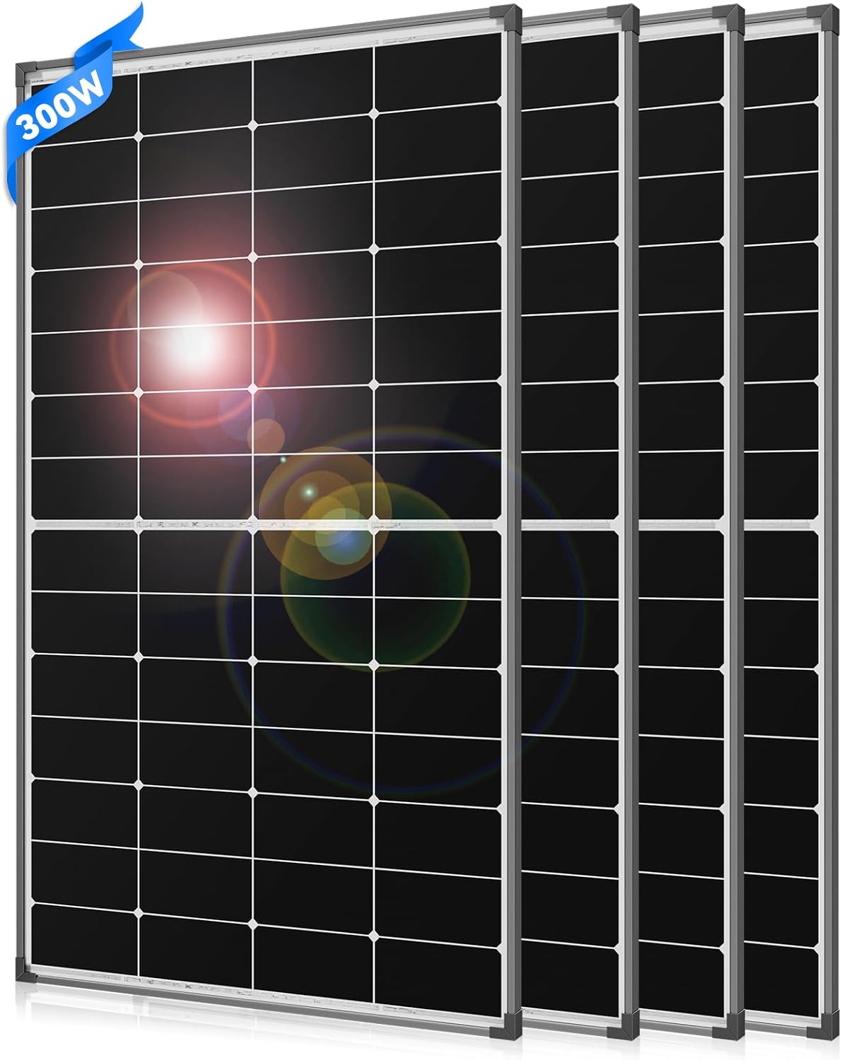300 Watt Solar Panel 10BB N-Type 300w Solar Panels 25% High Efficiency Monocrystalline Busbar-Less Half-Cut Technology for RV Home Rooftop Power Station Off Grid Systems (300w*4)