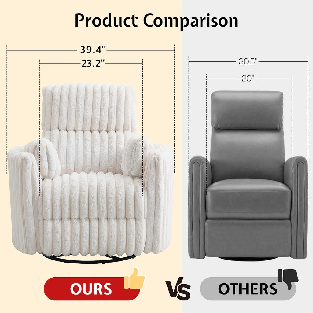 Jocisland Power Rocking Nursery Chair, Oversized Recliner Swivel Glider Chairs for Adults with 2 Pillows, USB & Type-C, Cozy Reclining Armchair Sofa for Living Room, Bedroom, Nursing, Cream Corduroy