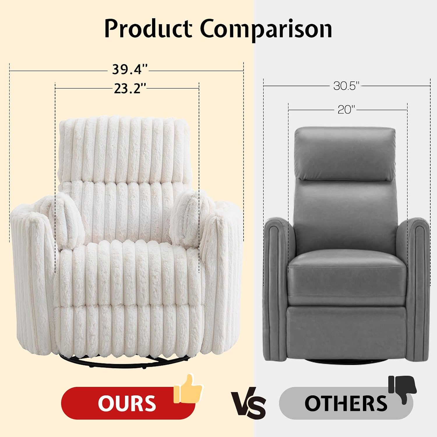 Jocisland Power Recliner Nursery Chair for Adults, Electric Swivel Rocking Glider with USB & Type-C Charge, Plush Corduroy Armchair with 2 Pillows, Cozy Reclining Sofa for Living Room, Bedroom, Cream