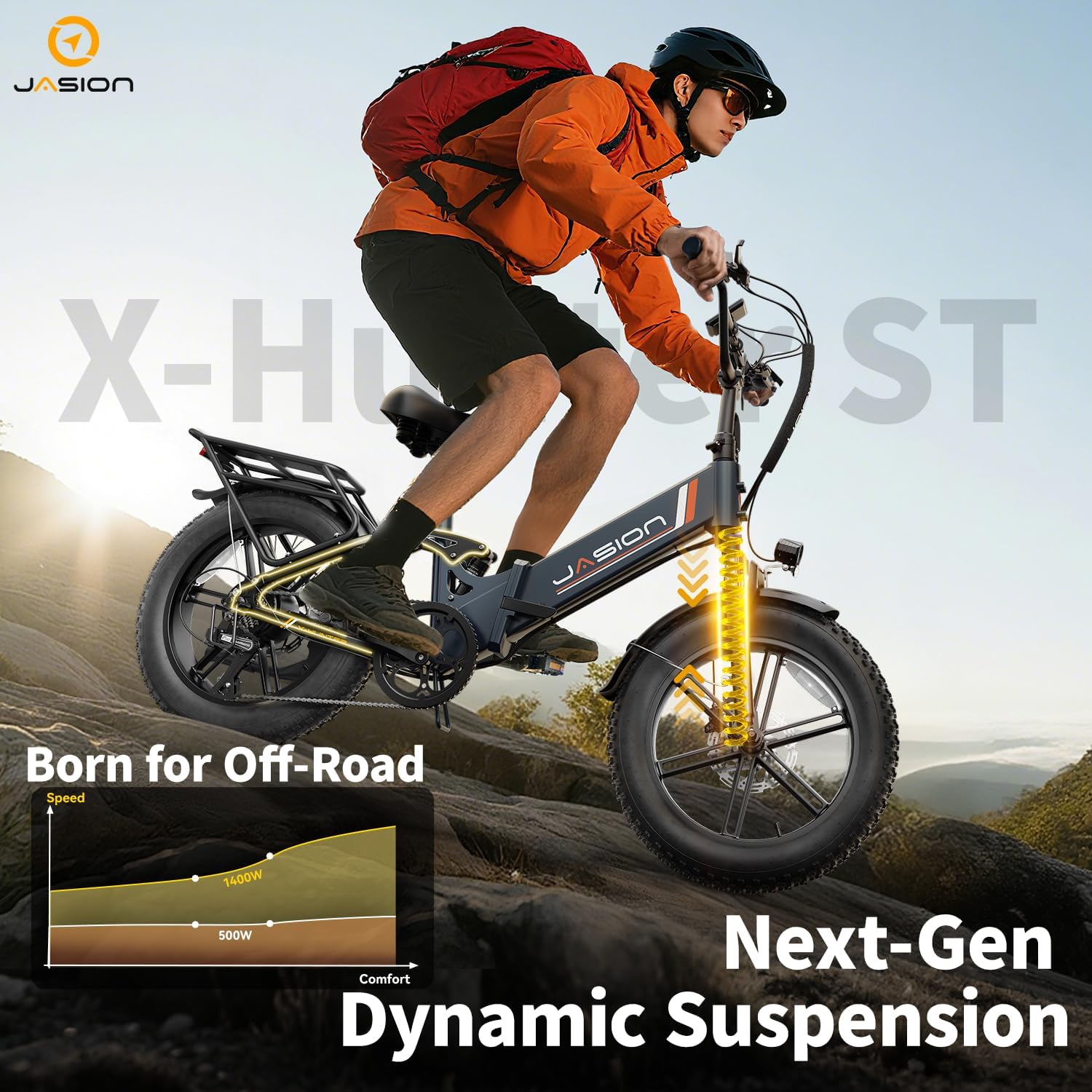 Jasion X Hunter ST 20' Electric Bike for Adults,Peak 1400W Motor,30MPH Max Speed Foldable Ebike,71 Miles Range Folding E Bicycles,624WH Battery,Hydraulic Disc Brakes,UL 2849 Certified