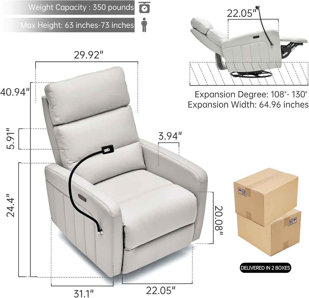 AIRSKY Power Recliner Chair with Power Headrest, Oversized Rocking Chair Nursery,Recliner Chair Swivel, Nursery Rocking Chairs, Lazy Boy Recliner Chair, Gray White,P2