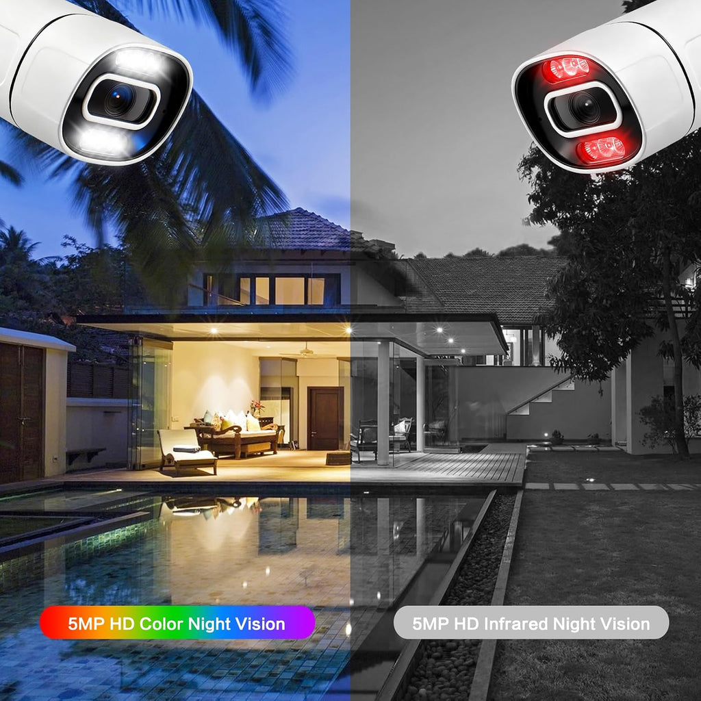 5MP Home WiFi Security Camera System Outdoor, 4 Camera Kit, Corded Electric Power Surveillance Cameras, 24/7 Continuous Recording, 1TB Hard Drive, 2 Way Talk, AI Detection, Color Night Vision