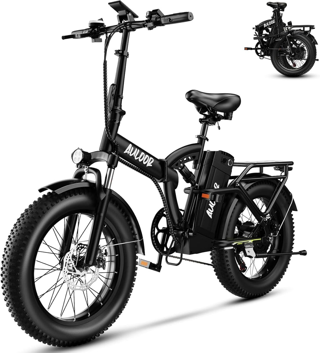 Auloor Folding Electric Bike for Adults, 1500W Peak Motor 48V 20Ah Removable Battery, 30 MPH 80 Miles, 20' Fat Tires Full Suspension Ebike, 7-Speed All Terrain E-Bike for Commuting, Camping & Outdoors