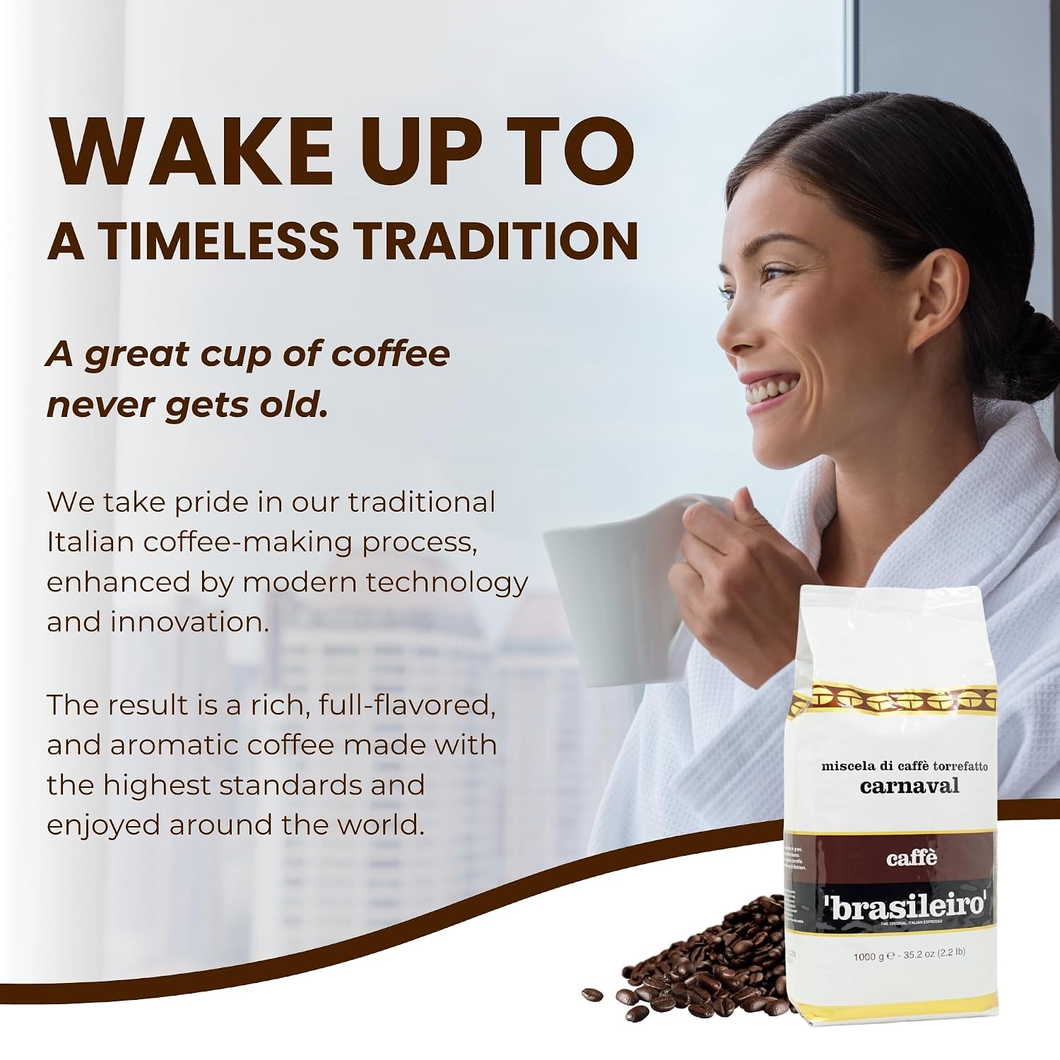 Danesi Caffe Italian Whole Coffee Beans - Espresso Coffee Beans and Medium Roast Whole Bean - Perfect for Espresso Machines, French Press, and Home Brewing - Brasileiro (2.2 lb)
