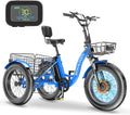 Electric Tricycle Electric Bicycle Electric Trike, 20'' 24'' 26'' 3 Wheel Electric Bike for Adults with 350W Motor, Removable Battery, Adjustable Seat and Bike Basket, Blue, ZT-E20-SL