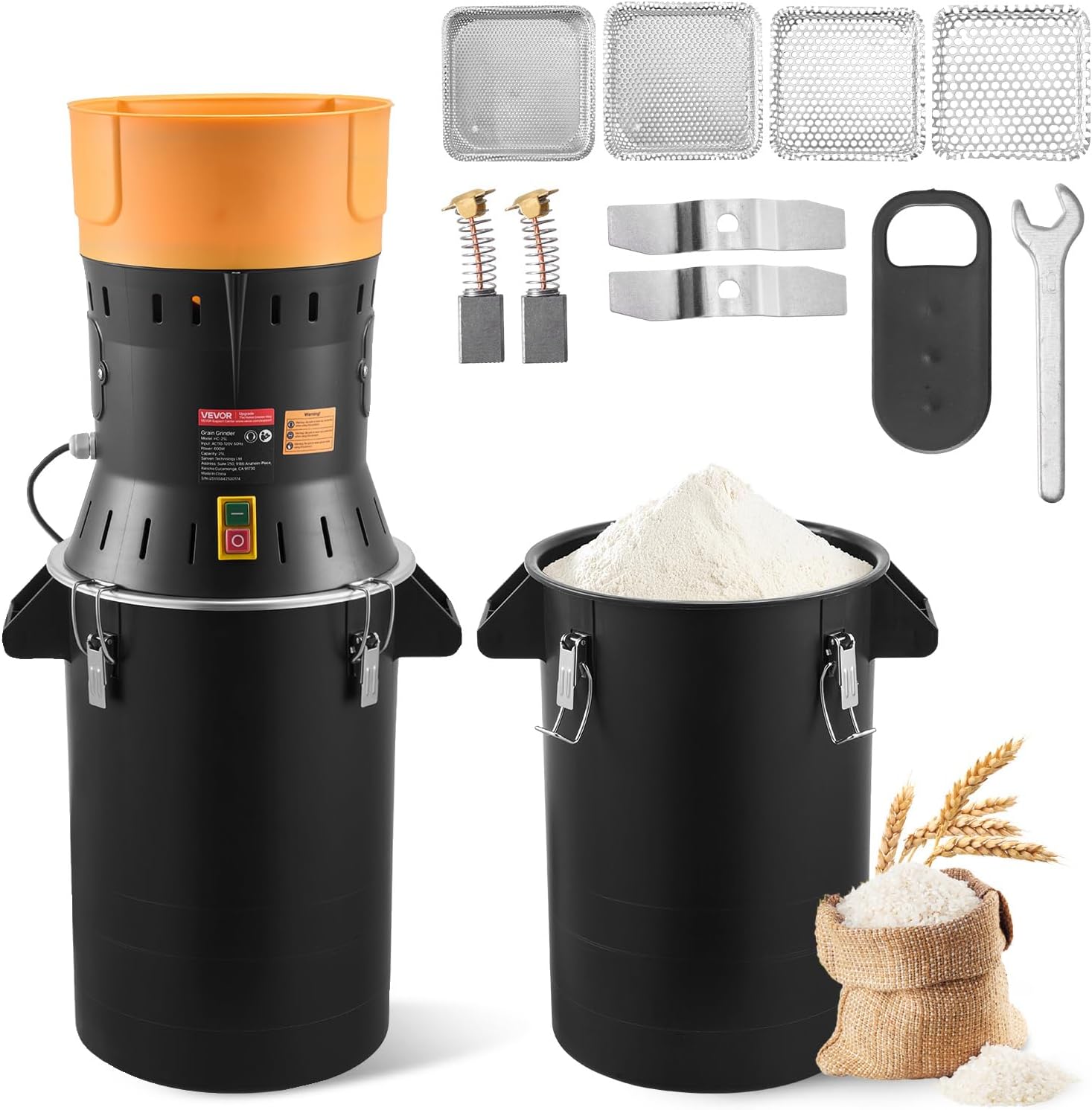 VEVOR Electric Grain Mill Grinder, 600W High Power Commercial Spice Grinder, 6.6 Gal Pulverizer Powder Machine with Galvanized Sharp Blades, for Dry Grains, Spices, Cereals, Coffee, Corn & Pepper