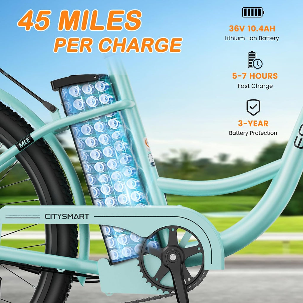 MOPHOTO Electric Bike for Women Adults, 700W Peak Power, 40 Miles Electric Cruiser Bike with 36V 10.4Ah Battery, 7-Speed Electric Bicycle, 24' 26' Tires and Front Fork Suspension