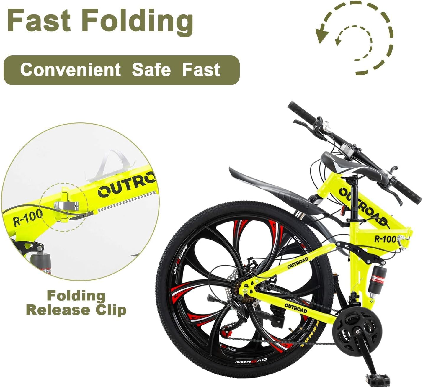 26 ich Folding Mountain Bike, 21 Speed High Carbon Steel Mountain Bike for Adults with 26 Inches Durable Tires, Front Suspension Folding Bicycle for Women and Man | 26 ich, High Carbon Steel, Durable Tires, Front Suspension, Folding Bicycle